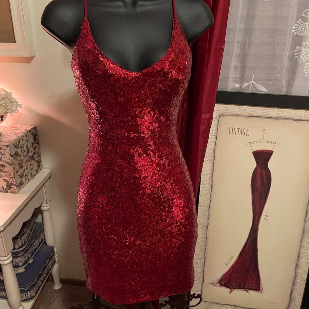 Mind Code Red Mini Sequin Dress Sz Medium